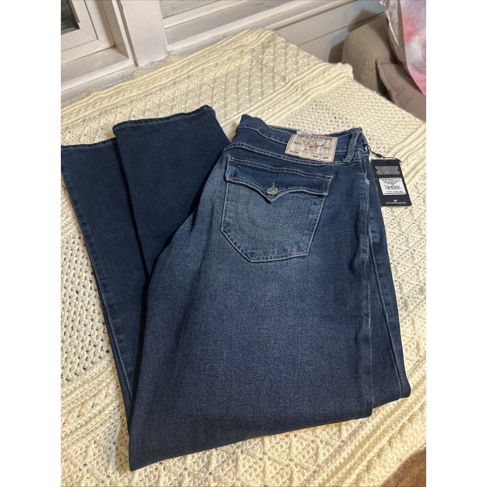 True Religion Ricky SN Flap Relaxed Straight Jeans Dark Woodland Wash 36x34 NWT